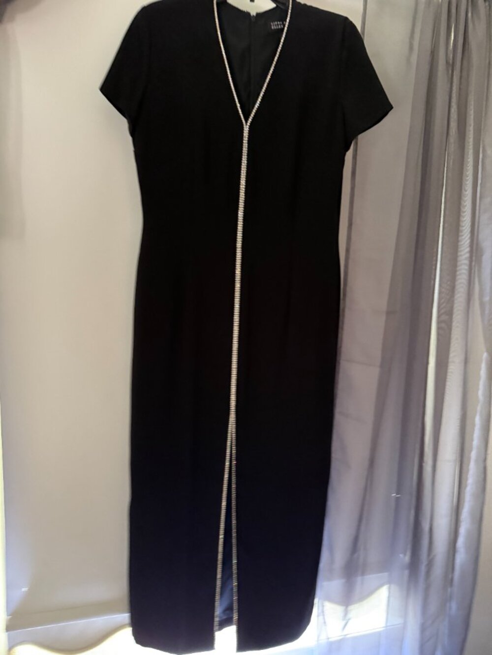 Vintage Linda Allard Ellen Tracy Black Rhinestone Maxi Evening Dress Size 14